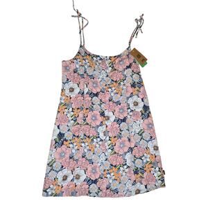 NWT!! VANS WOMENS (JUNIORS) SIZE LARGE RETRO FLORAL SLEEVELESS TIE MINI DRESS